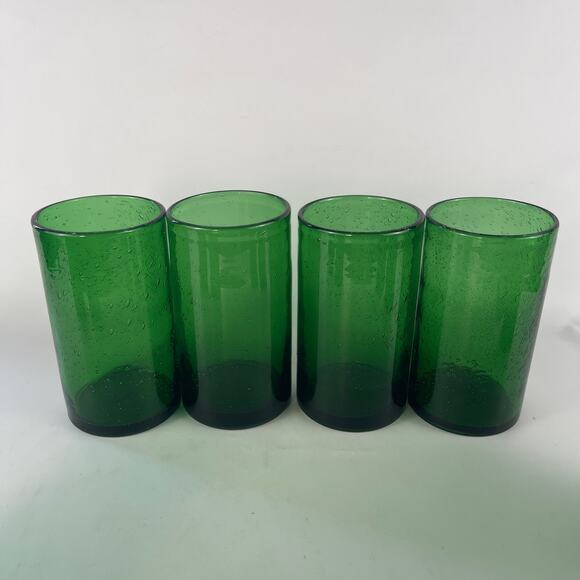 Blown Glass Green Bubble High-Ball Tumbler Glasses; Set of 4; 18 oz 5 5/8” - Picture 1 of 5
